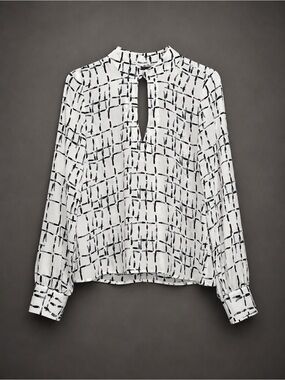 White & Black Parlez Abstract Print Keyhole Blouse- Size S- NWOT